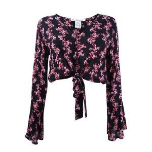 American Rag Black Floral Tie Blouse in Womens size Medium